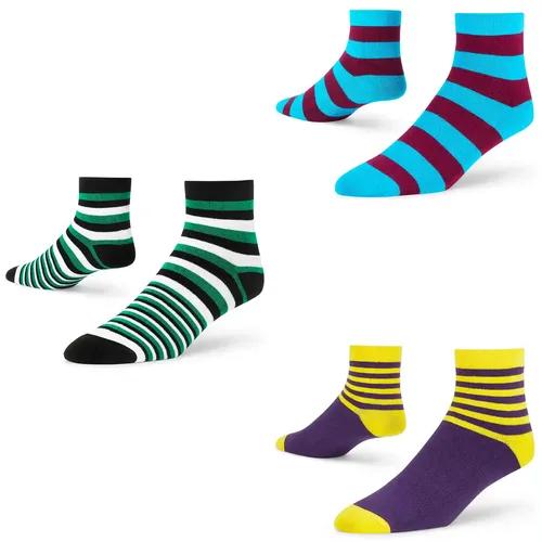 DYNAMOCKS Men's and Women's Combed Cotton Ankle Length Socks (Pack of 3) (Multicolour, Free Size)_Stripes_Bold_A_M_X_Green_Duo_P_Y