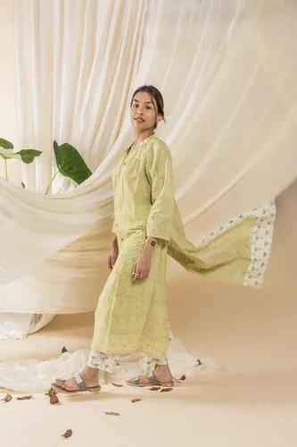 Co-ord Lemon Green Kurti Set - Small