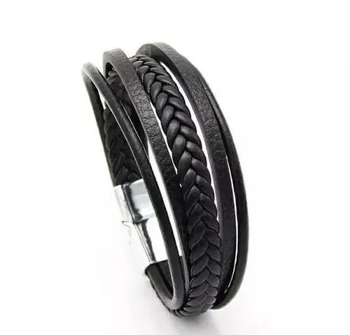 Classic Men's Black Leather Bracelet