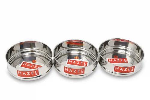 HAZEL Cooker Separator Small Size | Mini Vessel For Cooker Set Of 3, 500 Ml Each With Glossy Finish | Utensil Set Stainless Steel Cooker Dabba | Stackable Cooker Container, Silver, 3 Liter