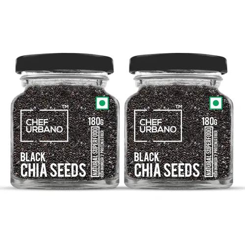 Chef Urbano Chia Seeds Pack of 2 180 GMS- Non-GMO and Fibre Rich Seeds | Omega-3 Seeds for Eating | Healthy Snacks