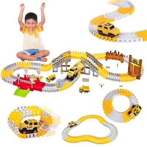 FIRST MART Road Construction Toys for Kids with Racing Car Toys for 3 + Year Old Boy with Flexible Track Bridge,2 Die-Trucks & 1 Mini Car Kids | Vehicle Toys for Kids