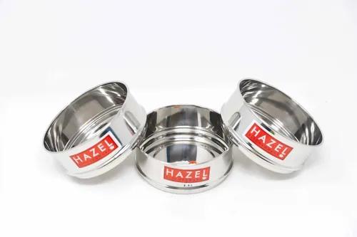 HAZEL Alfa Cooker Container | Cooker Vessel Set For 600 Ml I Set Of 3 With Glossy Finish Stainless Steel Utensil Set | Rice Cooker Dabbas, Stackable Cooker Separators, Silver, 600 Milliliter