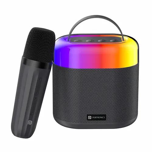 Portronics Dash 3 16W Bluetooth Speaker with Wireless Karaoke Mic, 5 Hours Playtime, Multicolor RGB Lights, 3 EQ modes, 5 Voice Effects, AUX In, BT5.3v, Micro SD Card, Type C Charging Port(Black)