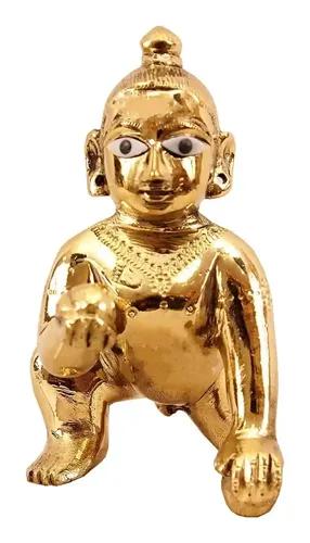 Pujahome Brass Laddu Gopal Idol Kanha Krishna Bal Gopal Baby Size Idol 400 gram (4 No, 4 inch)