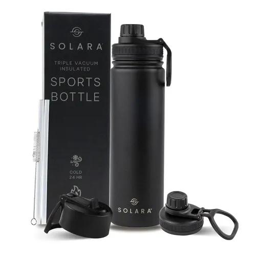 SOLARA Insulated Water Bottle 650ml, Hot Water Bottle, Thermosteel Water Bottle for Travel, Home, Office, School, Gym, Adults, Water Bottle Hot and Cold, Sipper Bottle, Black Knight