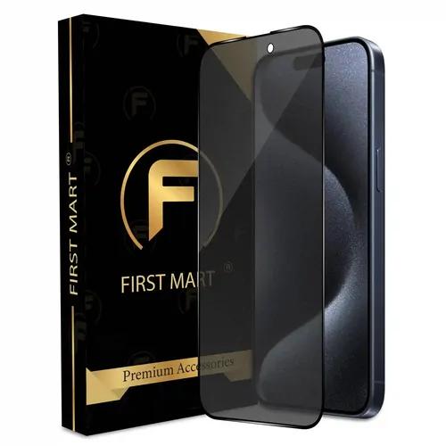 FIRST MART Edge to Edge Matte Privacy Tempered Glass for iPhone 15 Pro Max Full Screen Coverage with Easy Installation Kit | Black