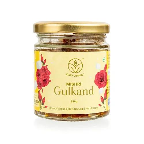 Shiva Organic Gulkand With Misri Prepared With desi damask gulab petals, paan extract,desi mishri, fennal seed - 250 g