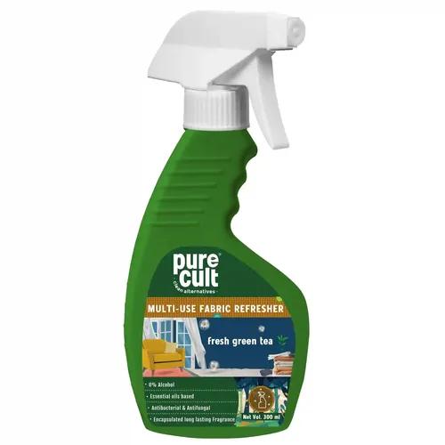 PureCult Plant-Based Multi-Use Fabric Refresher Fresh Green Tea (300 ml) | Fresh Green Tea | Freshens any Fabric such as Clothes, Jeans, Sofa covers, Curtains, Gym-wear|