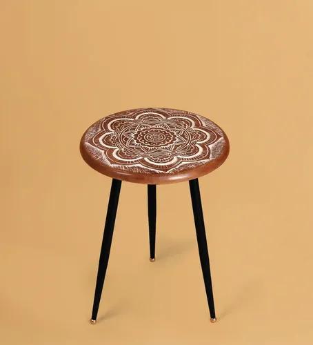 CASA DECOR Mandala Magic Carved Accent Table End Table Side Table Coffee Round Table for Living Room