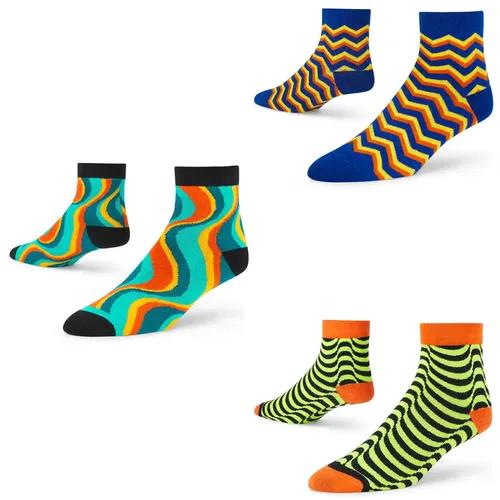 DYNAMOCKS Men's and Women's Combed Cotton Ankle Length Socks (Pack of 3) (Multicolour, Free Size)_Illusion_Thrill_Swoon