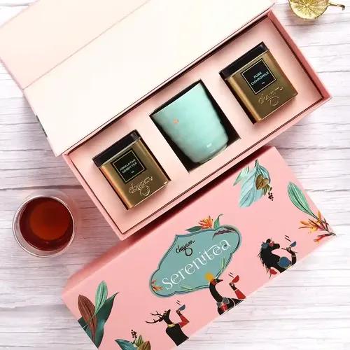 Chayam Serenitea Box – Valentine Tea Gift Set with 18 Carat Gold Embossed Kulhad | Gourmet Tea Gift | Himalayan Green Tea, 50g & Pure Chamomile Green Tea, 30g | Luxury Tea Gift Set