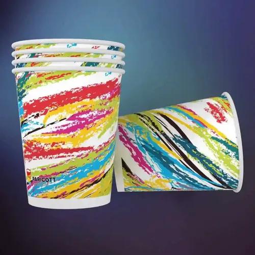 PARICOTT 200ml Crayon Printed Disposable Party Paper Cups for Hot & Cold Beverages 7Oz - 100 Pcs, Multicolour