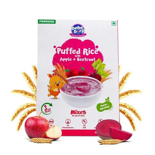 BE'BE' BURP - Cereals | Mix Porridge Puffed Rice Porridge with Apple & Beetroot | No Sugar No Salt | No Artificial Preservatives & Flavours | Real Fruits & Vegetables | 200g