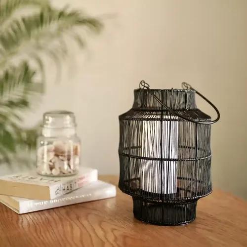 Behoma Mesh Metal Lantern for Home Decoration Indoor Outdoor, Parties | Boho Style Decorative Lantern for Table-top and Pillar Candle Holder | Black Colour One Piece (Only Lantern)