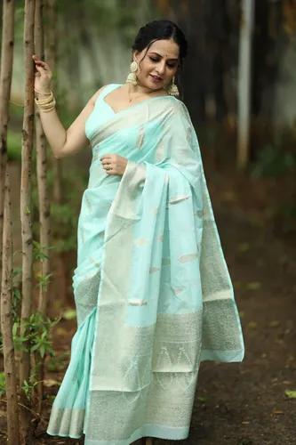 Banaras Warm Silk Saree - Sky Blue