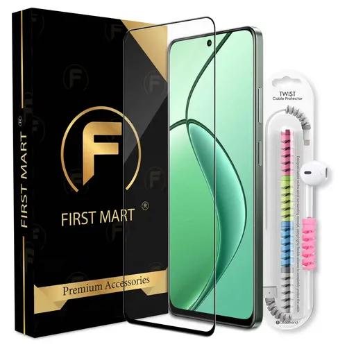 FIRST MART Premium Tempered Glass for Realme 12X 5G with Edge to Edge Coverage and Cable Protector and Easy Installation Kit, Pack of 1