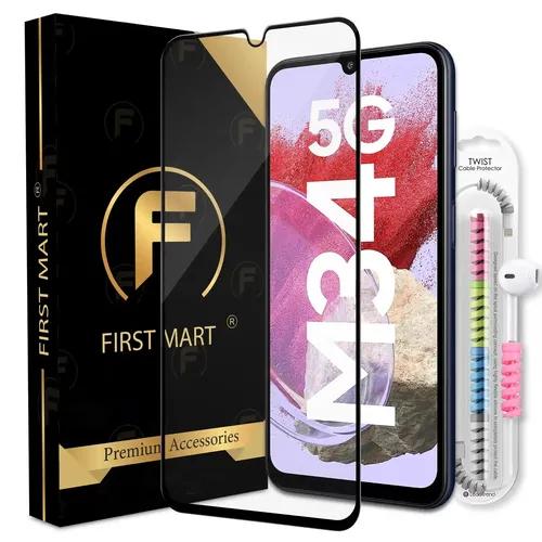 FIRST MART Premium Tempered Glass for Samsung Galaxy M34 5G / A34 5G / F34 5G with Edge to Edge Coverage and Cable Protector and Easy Installation Kit, Pack of 1