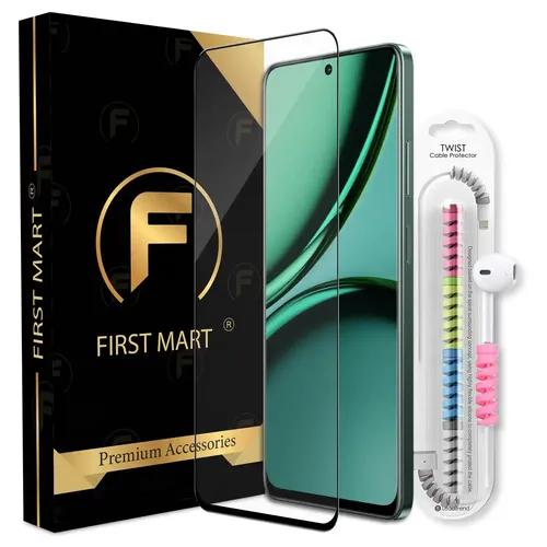 FIRST MART Premium Tempered Glass for Realme Narzo 70X 5G with Edge to Edge Coverage and Cable Protector and Easy Installation Kit, Pack of 1