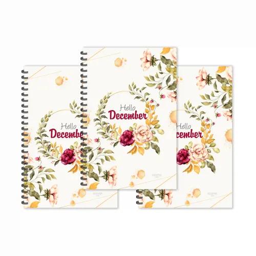 Floral Hello December Month Designer Ruled Diaries - Pack Of 3