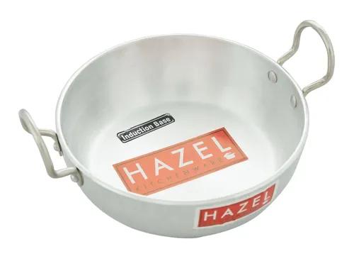 HAZEL Induction Cookware with Handle | Cooking Utensil, 1750 ml with 4 mm Thickness | Multipurpose Aluminium Induction Kadai for Deep Frying and Cooking, Silver