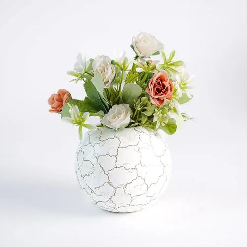 Behoma Metal Crackled Ball Flower Vase for Home Decor | Table Decorative Item for Bedroom Living Room Office Wedding | Best Gift for Birthday Anniversary Festival | Off-White, Small