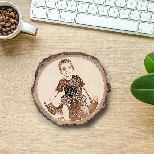 Personalized Natural Wood Slice Photo Frame with Wood Stand